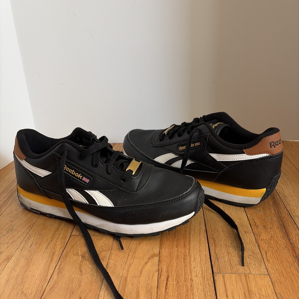 Size 8.5 Reebok Black/Gold/White Sneakers